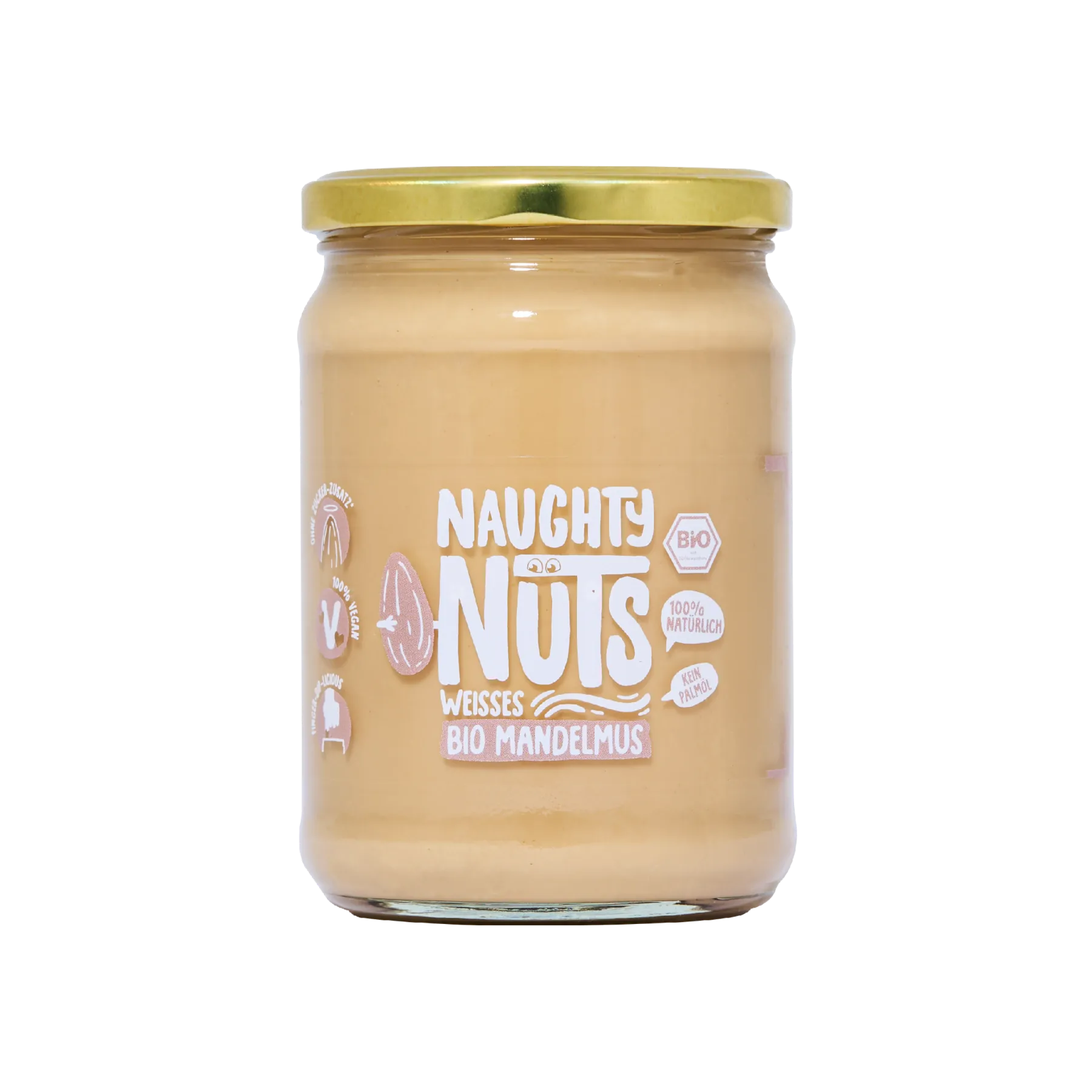 Bio Weißes Mandelmus im 500g Glas mit Naughty Nuts Etikett