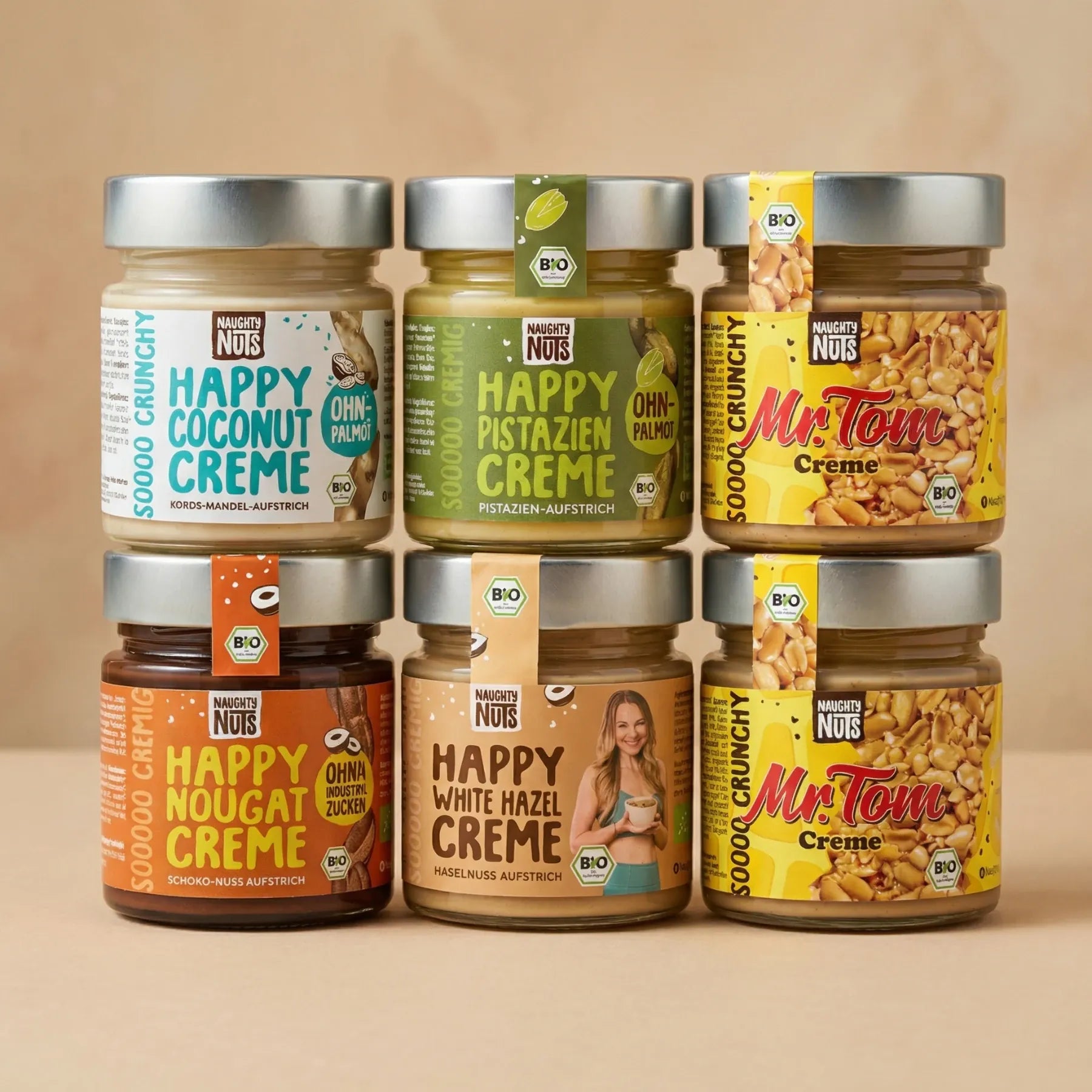 Sechs Gläser Naughty Nuts Aufstrich Einsteiger Paket