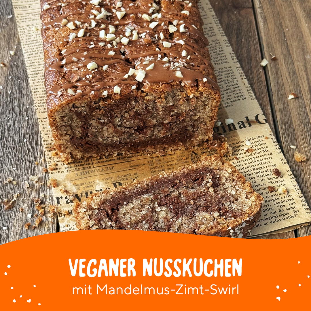 Veganer Nusskuchen mit Mandelmus-Zimt-Swirl