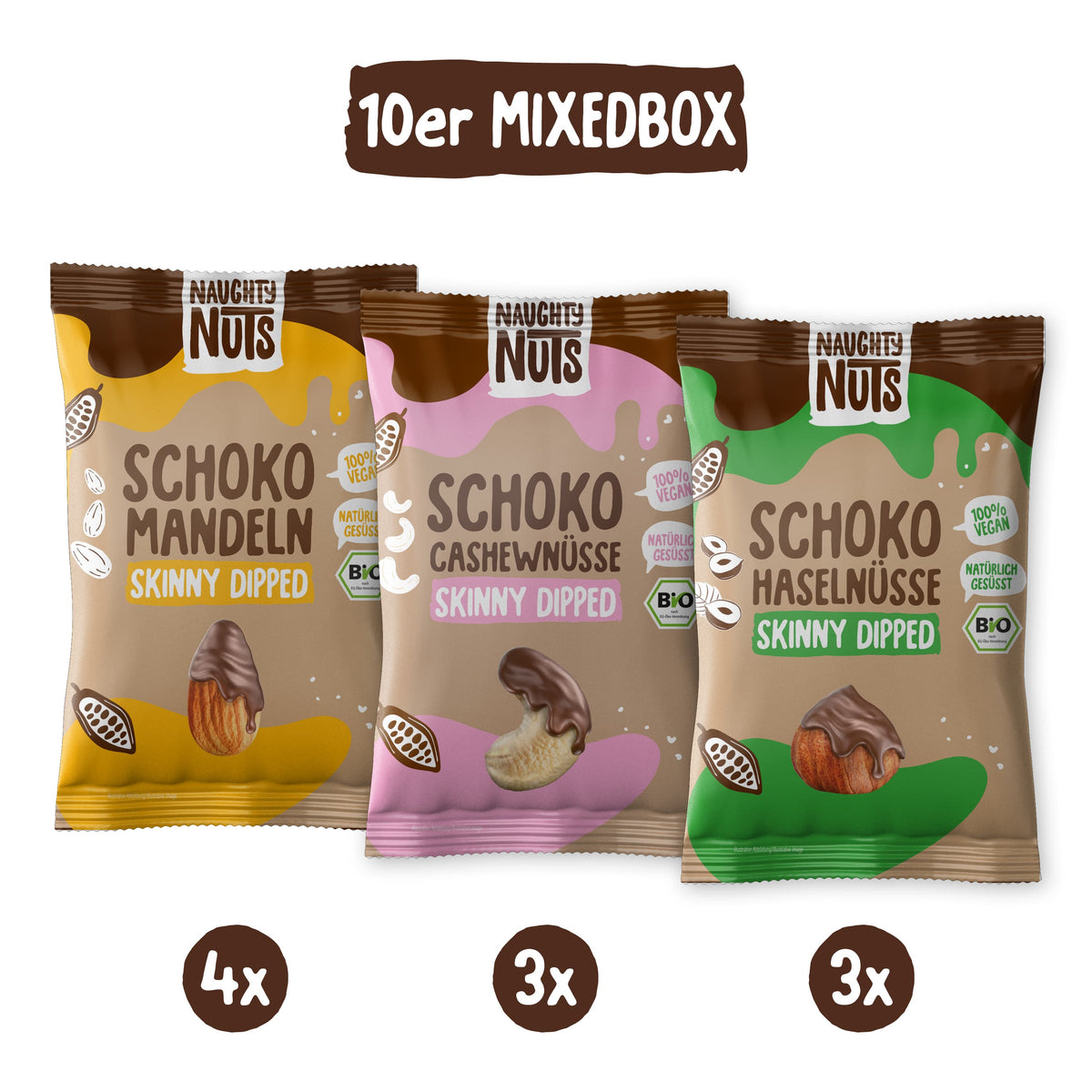 Bio Mixed Box Schoko-Nüsse(skinny dipped) - 10er Box – Produktansicht
