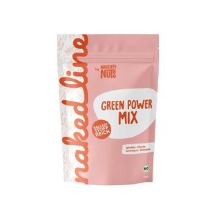 Verpackung Green Power Mix von Naughty Nuts mit Spirulina Chlorella Gerstengras und Weizengras