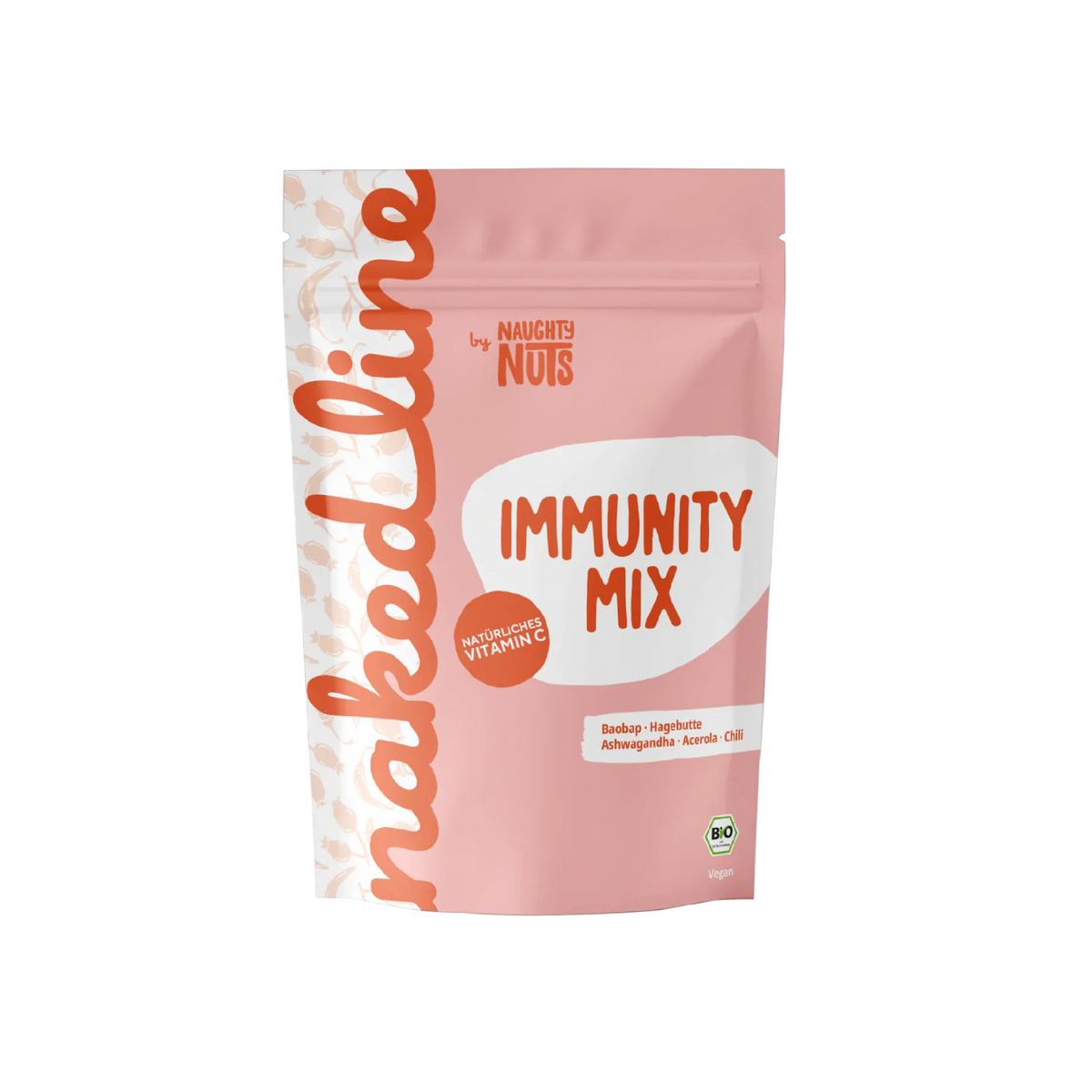 Naughty Nuts Immunity Mix Beutel mit Baobab Hagebutte Ashwagandha Acerola und Chili