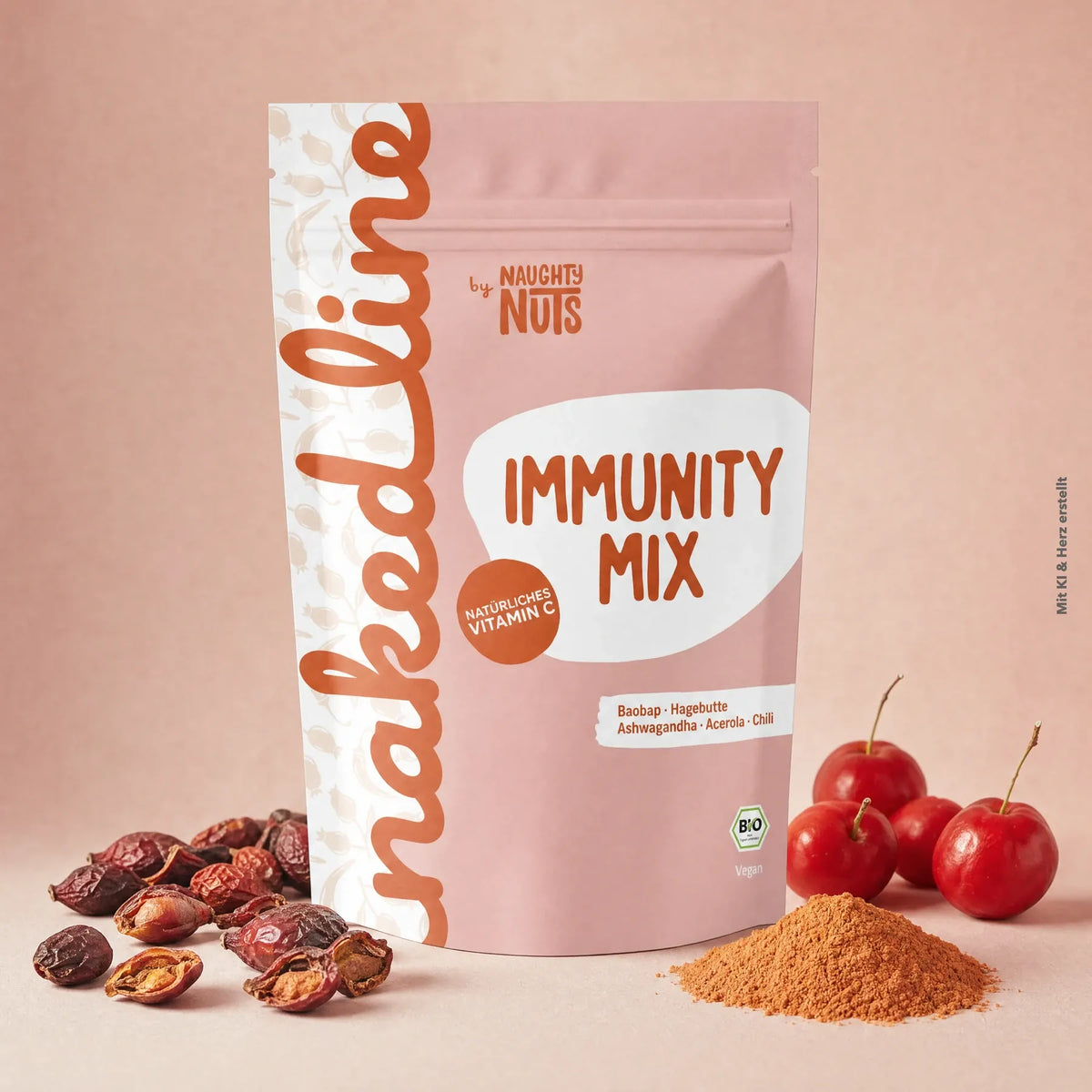 Naughty Nuts Immunity Mix Pulverbeutel mit Hagebutten und Acerolakirschen